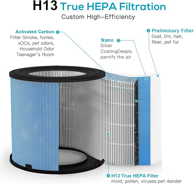 2 Pack Air Purifier for Home Bedroom with H13 True HEPA Filter for Smoke, Smokers, Dust, Odors, Pollen, Pet Dander | Quiet