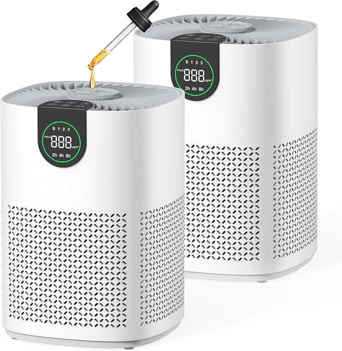 2 Pack Air Purifiers for Home, Air Purifiers for Bedroom Large Room up to 1200 sq.ft with H13 HEPA Washable Filter