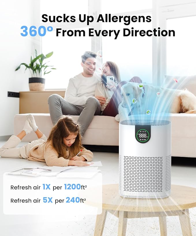 2 Pack Air Purifiers for Home, Air Purifiers for Bedroom Large Room up to 1200 sq.ft with H13 HEPA Washable Filter