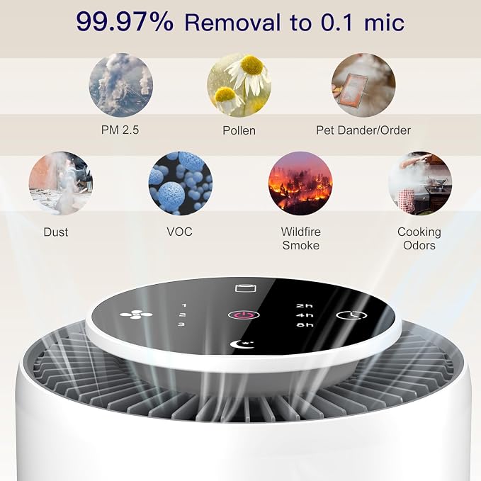 2 Pack Air Purifiers for Home Bedroom H13 True HEPA Air Filter Cleaner, Odor Eliminator, Remove Smoke Dust Pollen Pet Dander
