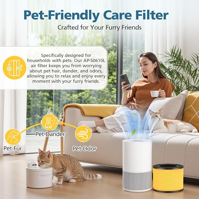 2 Pack AP-S0610L Pet comfort Replacement Filter, Compatible with AP-S0610L Air Purifier, Efficient Air Filter