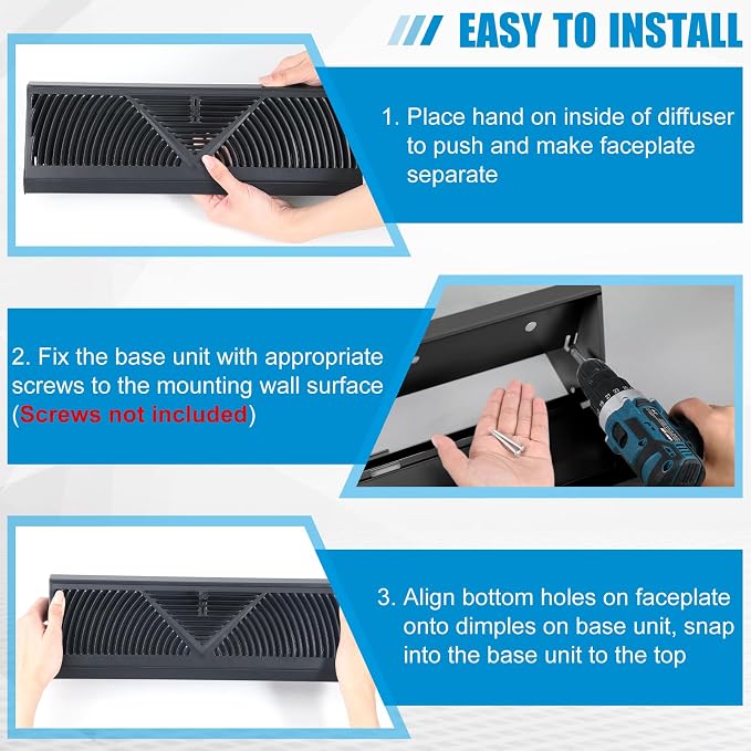2 Pack Baseboard Register Vent 18 Inch Duct Opening Size Vent Covers for Home Floor Diffuser Wall Corner, alternate view 4