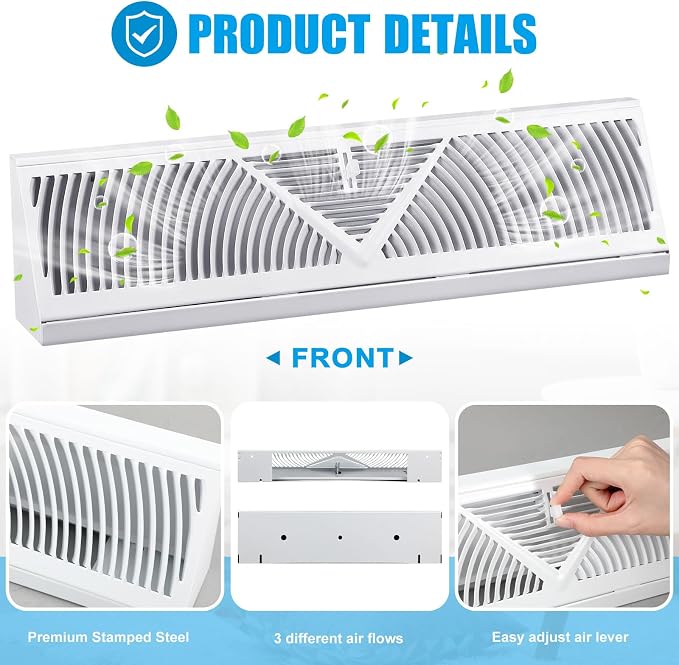 2 Pack Baseboard Register Vent 24 Inch Duct Opening Size Vent Covers for Home Floor Diffuser Wall Corner, alternate view 3