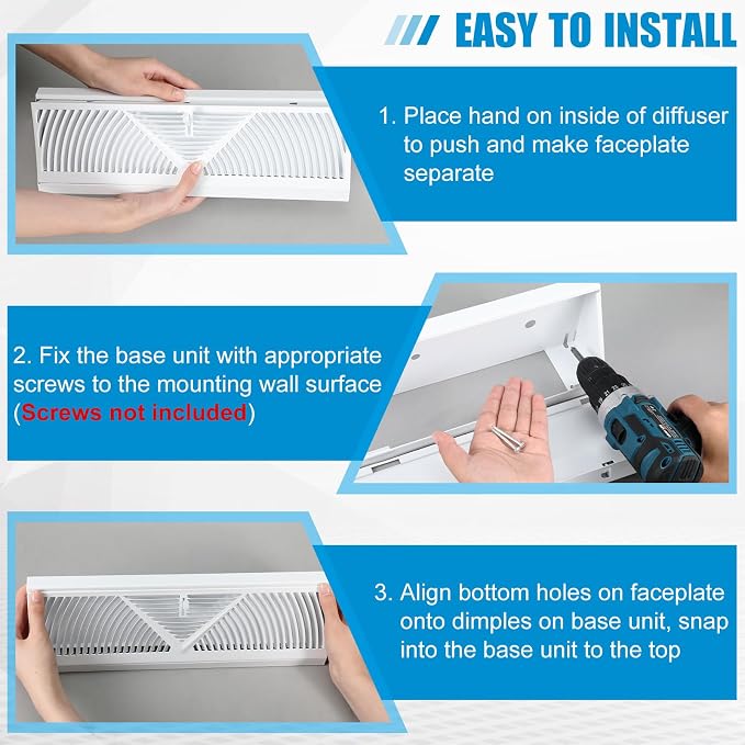 2 Pack Baseboard Register Vent 24 Inch Duct Opening Size Vent Covers for Home Floor Diffuser Wall Corner, alternate view 4