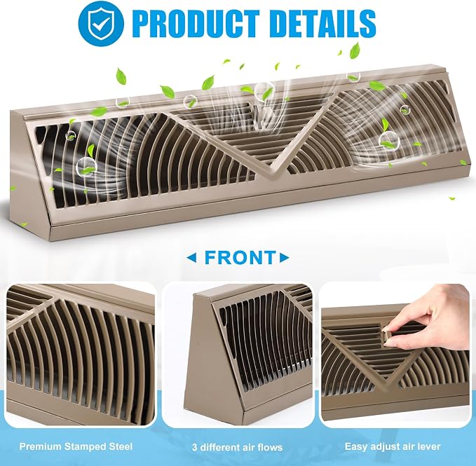 2 Pack Baseboard Register Vent 24 Inch Duct Opening Size Vent Covers for Home Floor Diffuser Wall Corner, alternate view 3