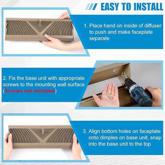 2 Pack Baseboard Register Vent 24 Inch Duct Opening Size Vent Covers for Home Floor Diffuser Wall Corner, alternate view 4