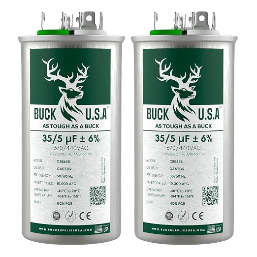 2 Pack Buck 35+5uF 35/5 MFD ±6% CBB65B Dual Run Round Start Capacitor - Ideal for HVAC Systems, Air Conditioner