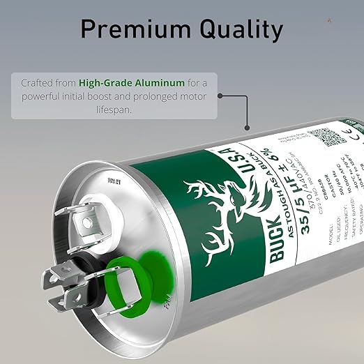 2 Pack Buck 35+5uF 35/5 MFD ±6% CBB65B Dual Run Round Start Capacitor - Ideal for HVAC Systems, Air Conditioner, alternate