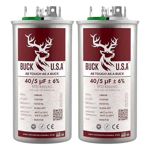 2 Pack Buck 40+5uF 40/5 MFD ±6% CBB65B Dual Run Round Start Capacitor - Ideal for HVAC Systems, Air Conditioner