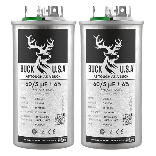 2 Pack Buck 60+5uF 60/5 MFD ±6% CBB65B Dual Run Round Start Capacitor - Ideal for HVAC Systems, Air Conditioner