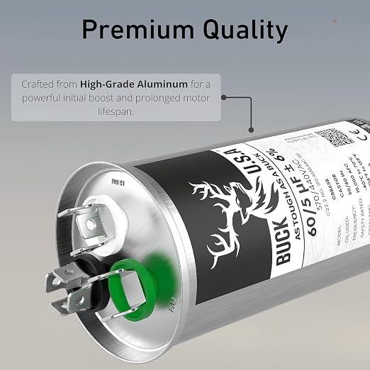 2 Pack Buck 60+5uF 60/5 MFD ±6% CBB65B Dual Run Round Start Capacitor - Ideal for HVAC Systems, Air Conditioner, alternate