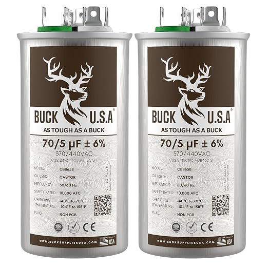 2 Pack Buck 70+5uF 70/5 MFD ±6% CBB65B Dual Run Round Start Capacitor - Ideal for HVAC Systems, Air Conditioner