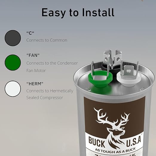2 Pack Buck 70+5uF 70/5 MFD ±6% CBB65B Dual Run Round Start Capacitor - Ideal for HVAC Systems, Air Conditioner, alternate