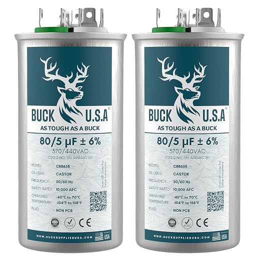 2 Pack Buck 80+5uF 80/5 MFD ±6% CBB65B Dual Run Round Start Capacitor - Ideal for HVAC Systems, Air Conditioner