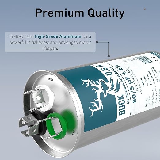 2 Pack Buck 80+5uF 80/5 MFD ±6% CBB65B Dual Run Round Start Capacitor - Ideal for HVAC Systems, Air Conditioner, alternate