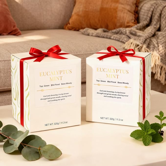 2 Pack Candles for Home Scented,Wood Wick Eucalyptus Mint Scented Candle,22.6 oz 150 Hour Long Burning Lasting, alternate