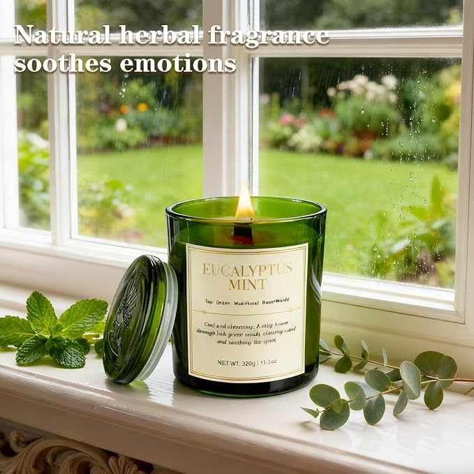 2 Pack Candles for Home Scented,Wood Wick Eucalyptus Mint Scented Candle,22.6 oz 150 Hour Long Burning Lasting, alternate