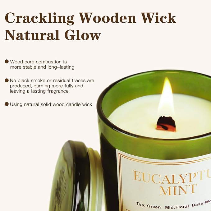 2 Pack Candles for Home Scented,Wood Wick Eucalyptus Mint Scented Candle,22.6 oz 150 Hour Long Burning Lasting, alternate