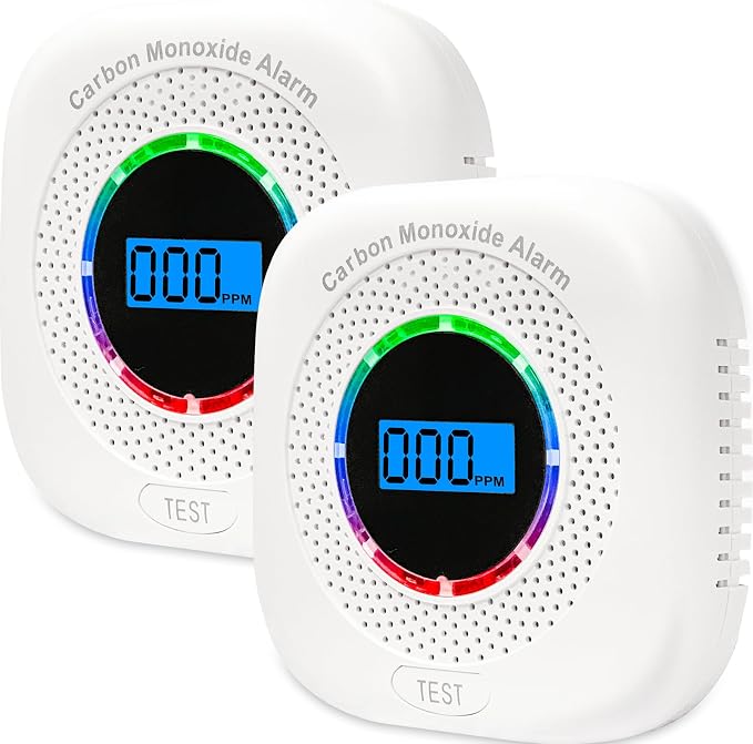 2 Pack Carbon Monoxide Detectors, Portable Carbon Monoxide Alarms for Travel, Replaceable Battery Powered CO