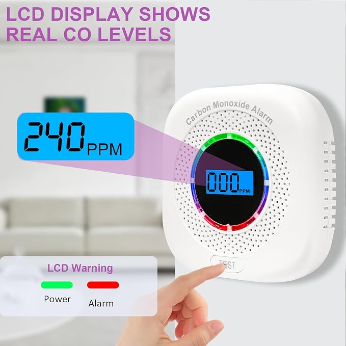 2 Pack Carbon Monoxide Detectors, Portable Carbon Monoxide Alarms for Travel, Replaceable Battery Powered CO, alternate view