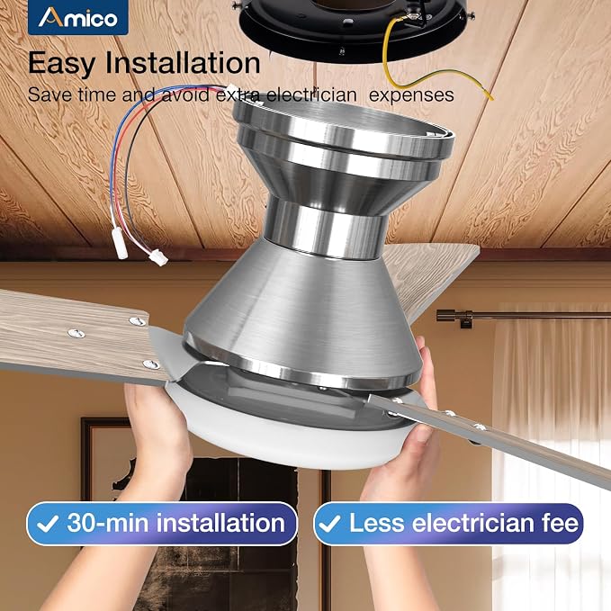 2 Pack Ceiling Fans with Lights, 42 inch Low Profile Ceiling fan with Light and Remote Control, Flush Mount, alternate view 7