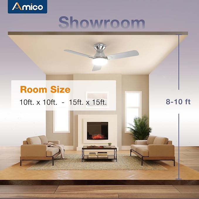 2 Pack Ceiling Fans with Lights, 42 inch Low Profile Ceiling fan with Light and Remote Control, Flush Mount, alternate view 8