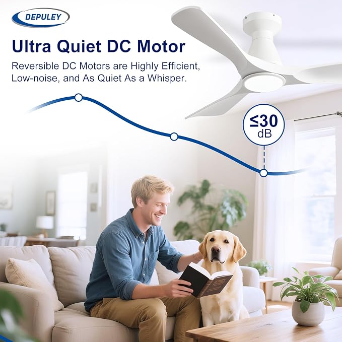 2 Pack Ceiling Fans with Lights: 42-Inch White Flush Mount Low Profile Ceiling Fan for Bedroom Living Room - 3, alternate