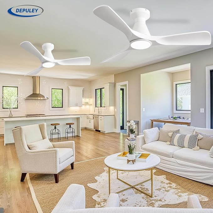 2 Pack Ceiling Fans with Lights: 42-Inch White Flush Mount Low Profile Ceiling Fan for Bedroom Living Room - 3, alternate