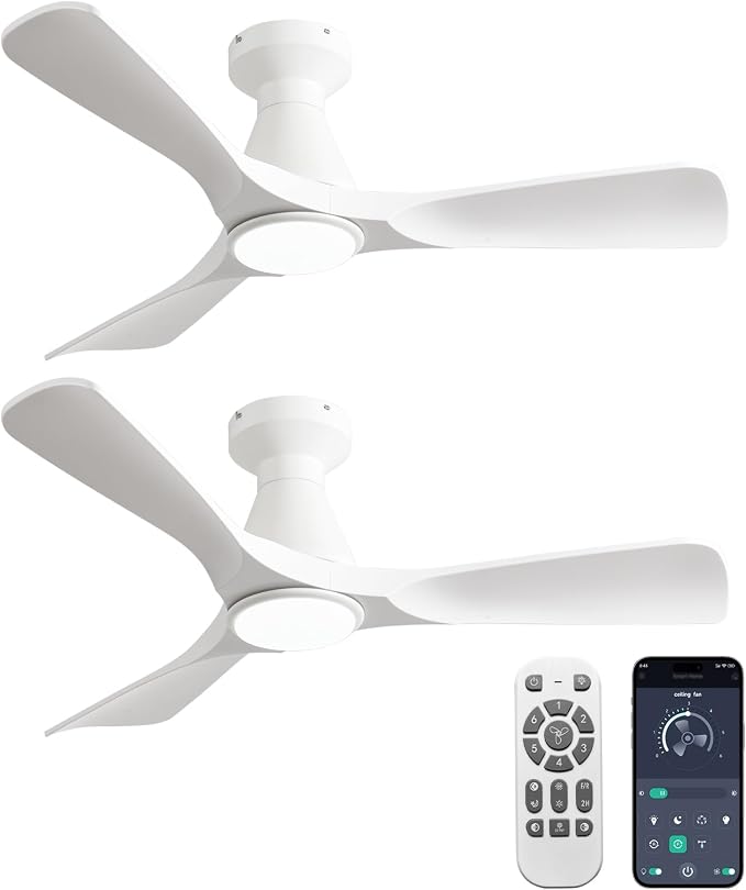 2 Pack Ceiling Fans with Lights: 42-Inch White Flush Mount Low Profile Ceiling Fan for Bedroom Living Room - 3, alternate