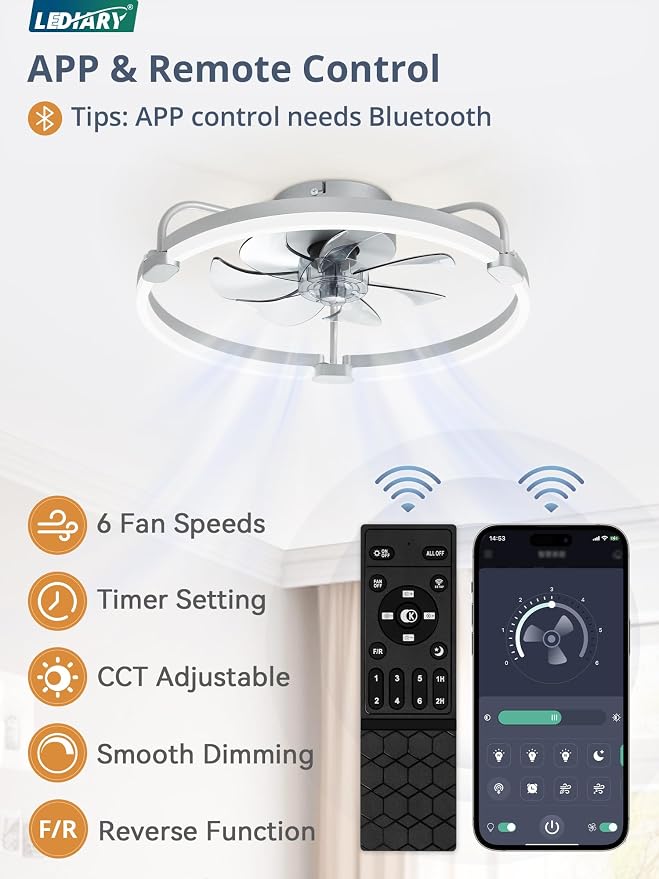 2 Pack Ceiling Fans with Lights and Remote, 20'' Low Profile Ceiling Fan with Light, 3000-6000K Dimmable, alternate view 2