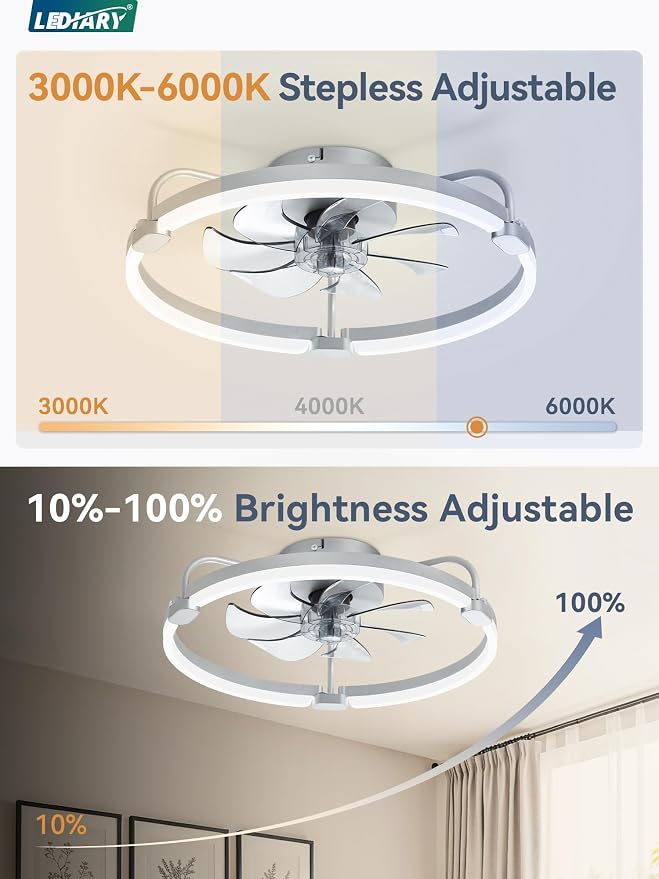 2 Pack Ceiling Fans with Lights and Remote, 20'' Low Profile Ceiling Fan with Light, 3000-6000K Dimmable, alternate view 3