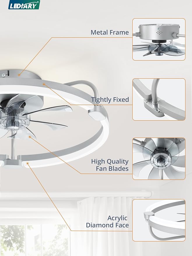 2 Pack Ceiling Fans with Lights and Remote, 20'' Low Profile Ceiling Fan with Light, 3000-6000K Dimmable, alternate view 7