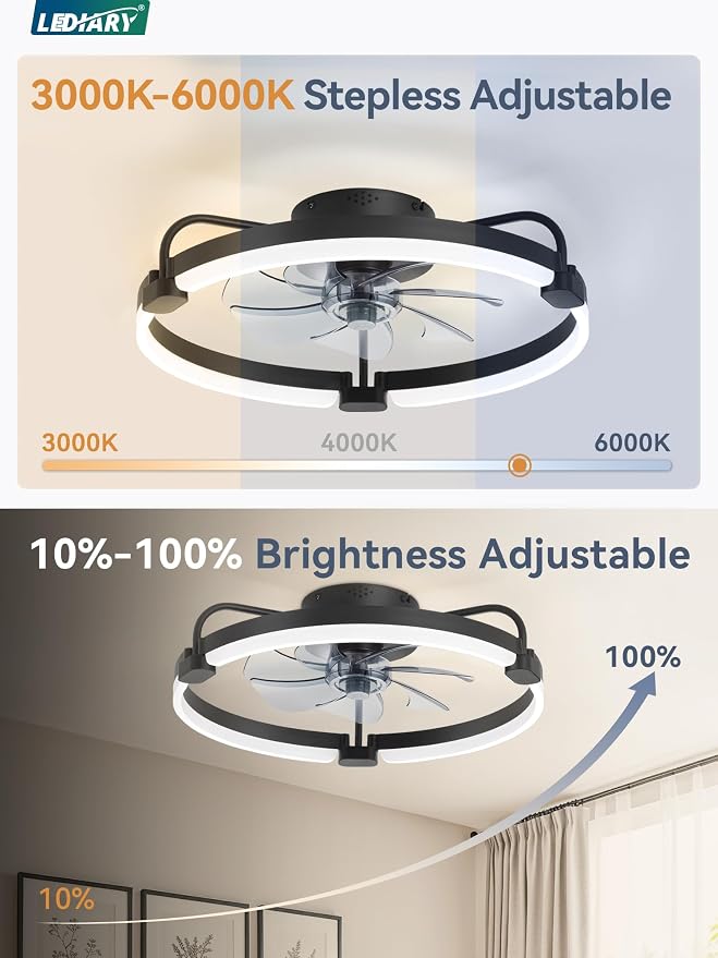 2 Pack Ceiling Fans with Lights and Remote, 20'' Low Profile Ceiling Fan with Light, 3000-6000K Dimmable, alternate view 3