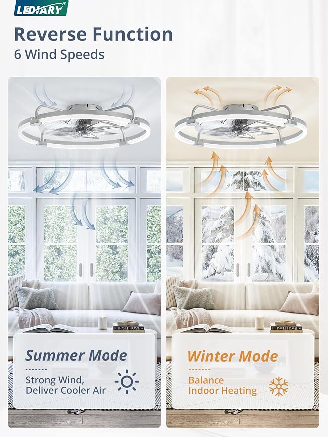 2 Pack Ceiling Fans with Lights and Remote, 24'' Low Profile Ceiling Fan with Light, 3000-6000K Dimmable Fandelier LED Fan