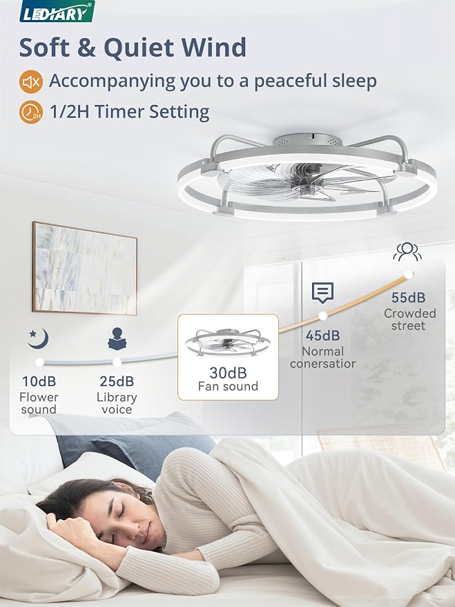 2 Pack Ceiling Fans with Lights and Remote, 24'' Low Profile Ceiling Fan with Light, 3000-6000K Dimmable Fandelier LED Fan