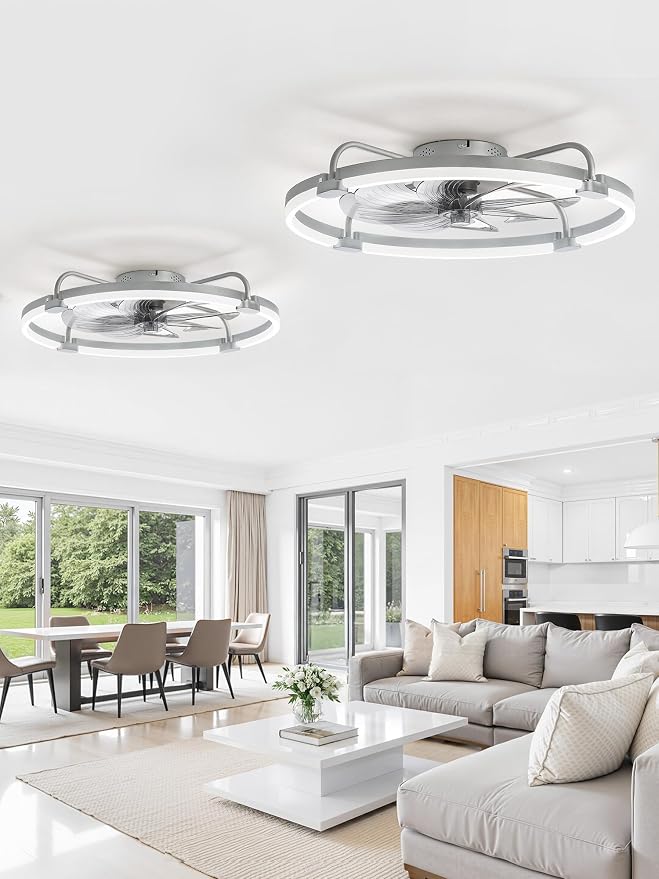 2 Pack Ceiling Fans with Lights and Remote, 24'' Low Profile Ceiling Fan with Light, 3000-6000K Dimmable Fandelier LED Fan
