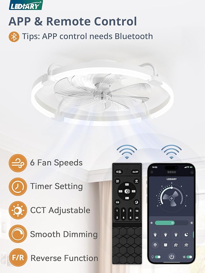 2 Pack Ceiling Fans with Lights and Remote, 24'' Low Profile Ceiling Fan with Light, 3000-6000K Dimmable, alternate view 2