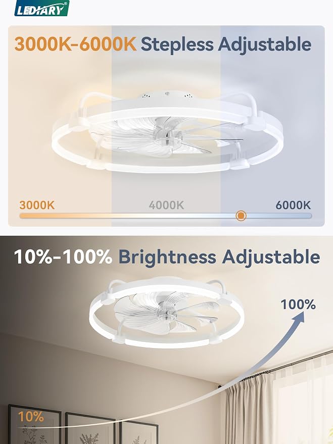 2 Pack Ceiling Fans with Lights and Remote, 24'' Low Profile Ceiling Fan with Light, 3000-6000K Dimmable, alternate view 3