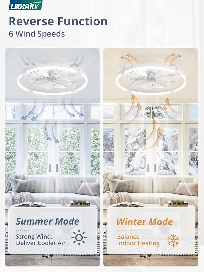 2 Pack Ceiling Fans with Lights and Remote, 24'' Low Profile Ceiling Fan with Light, 3000-6000K Dimmable, alternate view 4