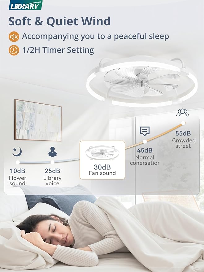 2 Pack Ceiling Fans with Lights and Remote, 24'' Low Profile Ceiling Fan with Light, 3000-6000K Dimmable, alternate view 5