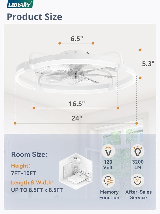 2 Pack Ceiling Fans with Lights and Remote, 24'' Low Profile Ceiling Fan with Light, 3000-6000K Dimmable, alternate view 6