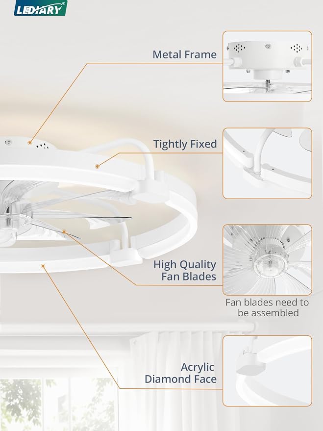2 Pack Ceiling Fans with Lights and Remote, 24'' Low Profile Ceiling Fan with Light, 3000-6000K Dimmable, alternate view 7