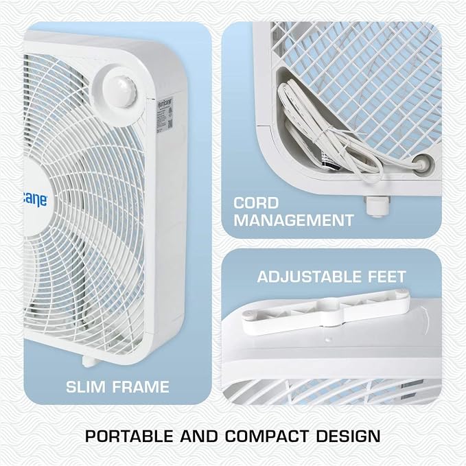 2 Pack Classic Floor Mount Box Fan w/ 3 Quiet Speeds, Black, 20" - Corded Air Cooling Unit w/Powerful 2400 CFM Airflow for