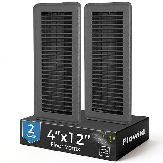 2 Pack Classic Grey 4x12 Inch Floor Register Vent Covers, Heavy Duty Steel, Adjustable Airflow, Rust Proof Finish, Walkable