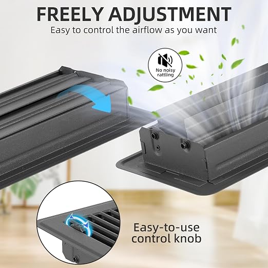 2 Pack Classic Grey 4x12 Inch Floor Register Vent Covers, Heavy Duty Steel, Adjustable Airflow, Rust Proof Finish, Walkable