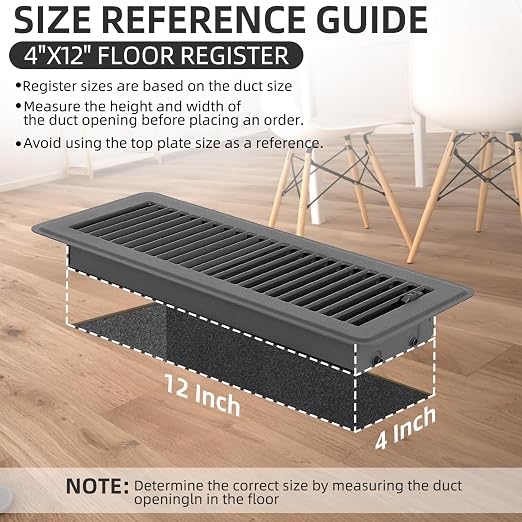 2 Pack Classic Grey 4x12 Inch Floor Register Vent Covers, Heavy Duty Steel, Adjustable Airflow, Rust Proof Finish, Walkable