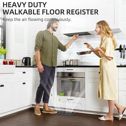 2 Pack Classic Grey 4x12 Inch Floor Register Vent Covers, Heavy Duty Steel, Adjustable Airflow, Rust Proof Finish, Walkable