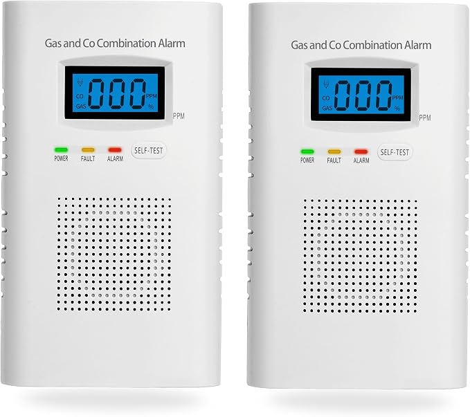 2 Pack Combination Gas & Carbon Monoxide Detectors - Plug in CO Alarm & Natural Gas Detector with Digital