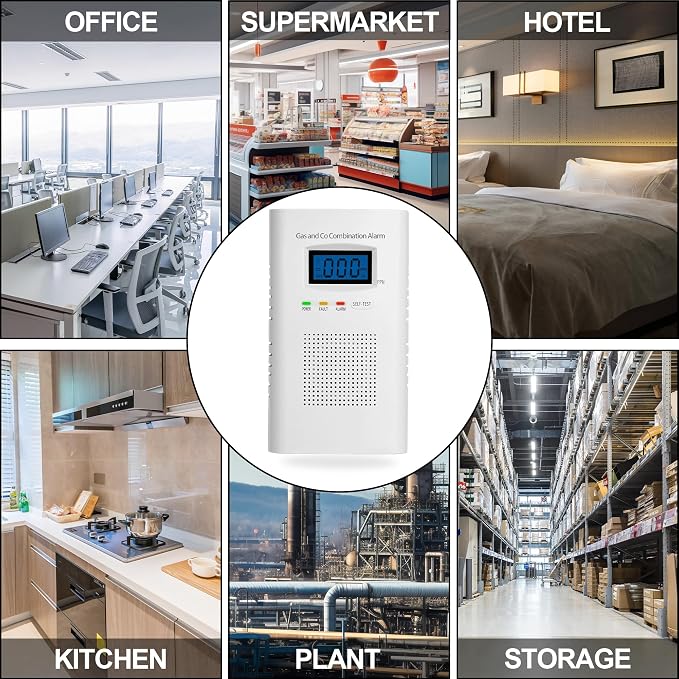 2 Pack Combination Gas & Carbon Monoxide Detectors - Plug in CO Alarm & Natural Gas Detector with Digital, alternate view 6