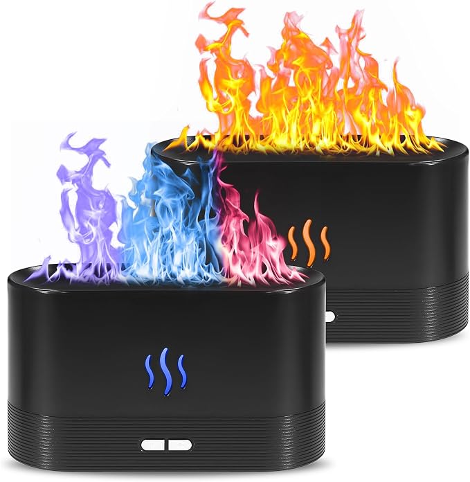 2 Pack Essential Oil Diffuser,Colorful Flame Air Aroma Diffuser Humidifier,Upgraded 7 Flame Colors Noiseless Essential Oil